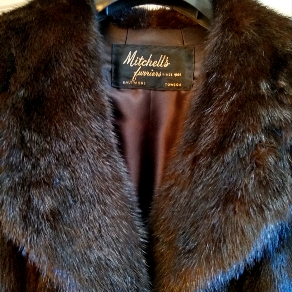 Vintage midi length Petite Mink Coat. Dark Brown with Black highlights.